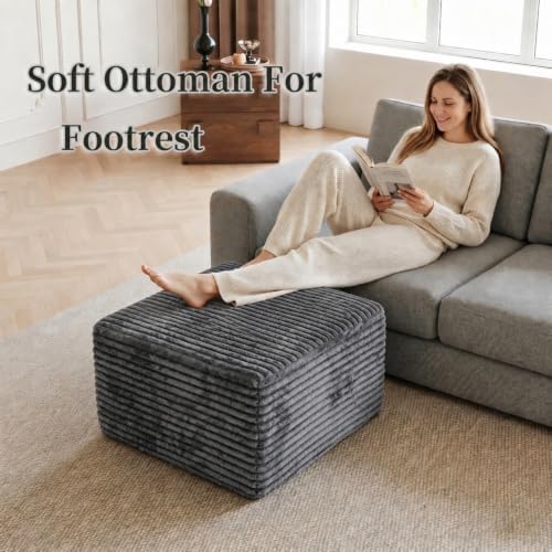 25.6" Corduroy Ottoman for Living Room,Plush Upholstered Ottoman for Cou...