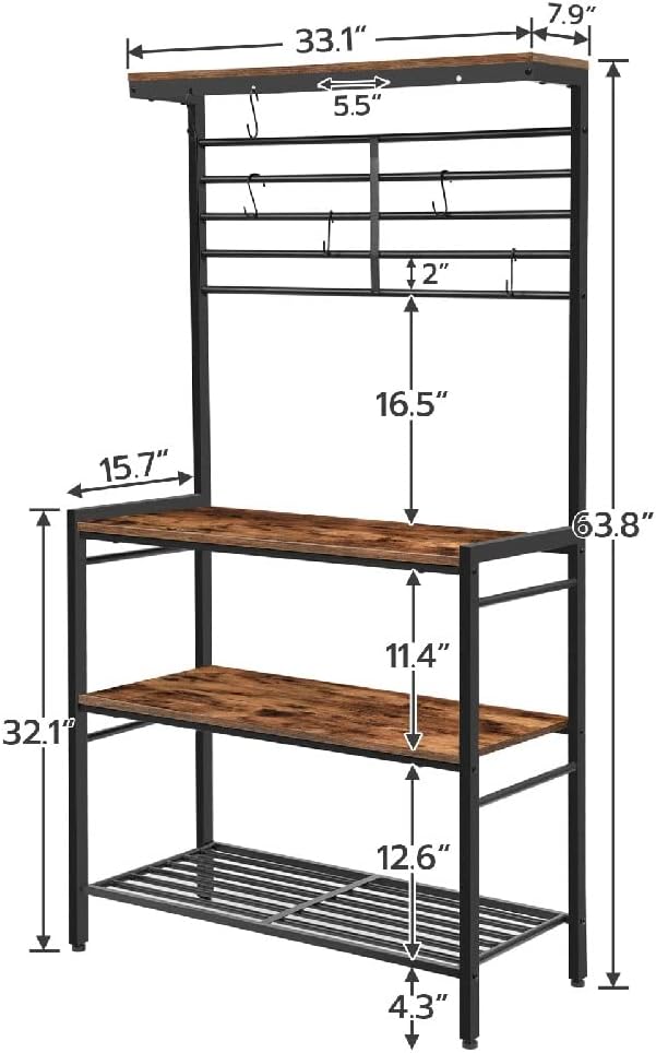Rack With Hooks Kitchen Storage Shelf With High Display Shelves And Mesh Pane...