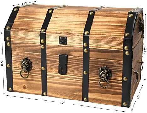 Vintiquewise Wooden Treasure Chest Trunk Vintage-Style Storage Box with Leath...