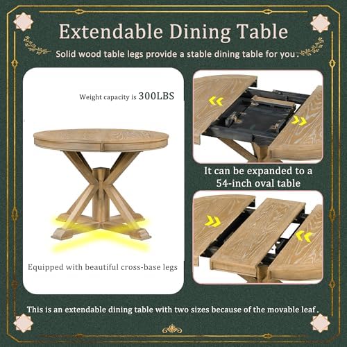 LUMISOL 5 Peice Round Dining Table Set for 4, Farmhouse Kitchen Table Set wit...