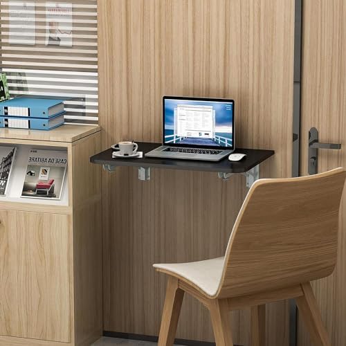 Wall Mounted Folding Table,Black Floating Desk for Small Spaces,Stainless Ste...