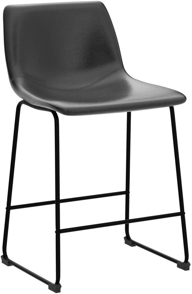 LEMBERI 26 inch Bar Stools Set of 4, Modern Counter Height Bar Stools, Faux Leather Barstool with Back and Metal Leg, Armless Bar Chairs for Kitchen Island (Black, 4pcs 26")