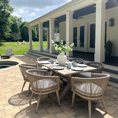 PURPLE LEAF Outdoor Dining Set for 6 with Cushions PE Rattan Champagne