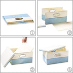 PRANDOM Collapsible Storage Bin with Lid [3-Pack] Fabric Foldable Storage Box Organizer Container Basket Cube with Cover for Home Bedroom Closet Office Nursery Blue&Cream(14.9x9.8x9.8)