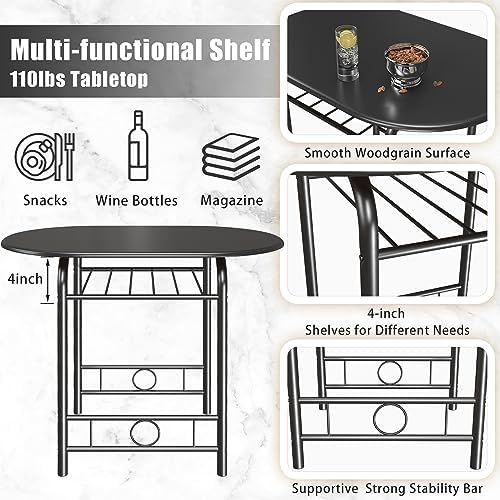 JUMMICO 3-Piece Wooden Round Table & Chair Set (Black)