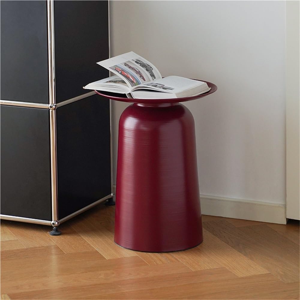 Metal Small Round Side Table, Retro Thick Pedestal Matte Accent Table, Modern...