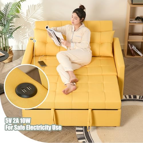 GOSUHI 52" 3-in-1 Convertible Sleeper Sofa Bed, Linen, Yellow | Pull-Out...