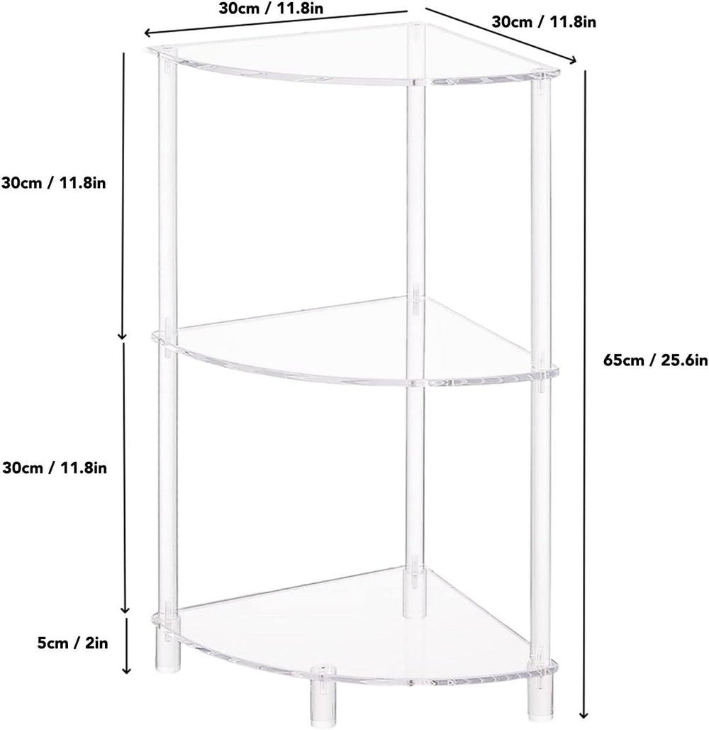 Corner Shelf, 3 Tier Acrylic Corner Side Table, 25.6 inch Standing Triangle E...