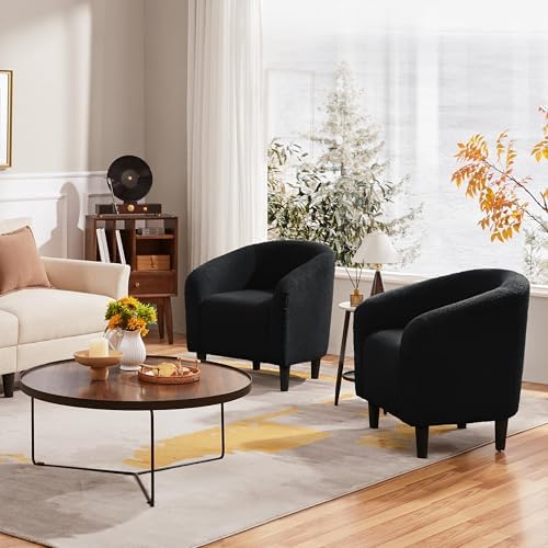 Yaheetech Compact Sherpa Accent Chairs Set of 2 for Small Spaces, Black