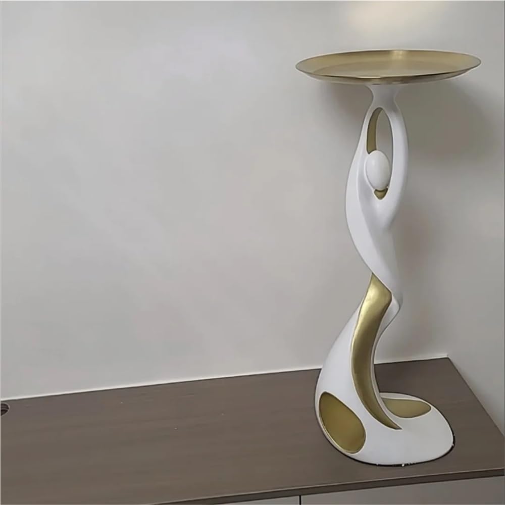 Special Metal End Table with Tray Top, Modern Creative Resin Statue, Floor-St...