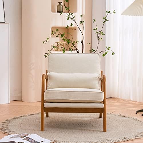 Bonnlo Fine Beige Accent Chairs Set of 2, Upholstered Mid Century Modern Loun...