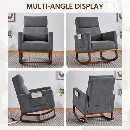 Yaheetech 28in Wide Padded High Back Glider Rocking Chair, Gray Polyester | H...