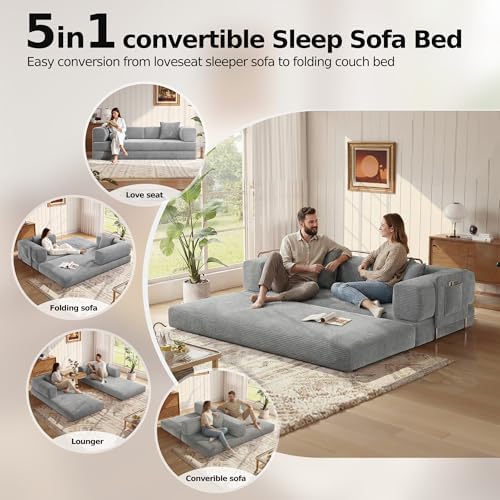 MoonSpeak 78.8'' Futon Sofa Bed, Couches for Living Room | Corduroy C...