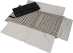 Portable Jewelry Roll Untangled Secure Necklace Travel Storage Bag Displays Holder 16 Chain (Black PU and gray velvet)