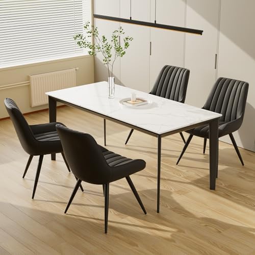 Dining Chairs Set of 4, Faux Leather Mid Century Modern Kitchen Chairs with S...