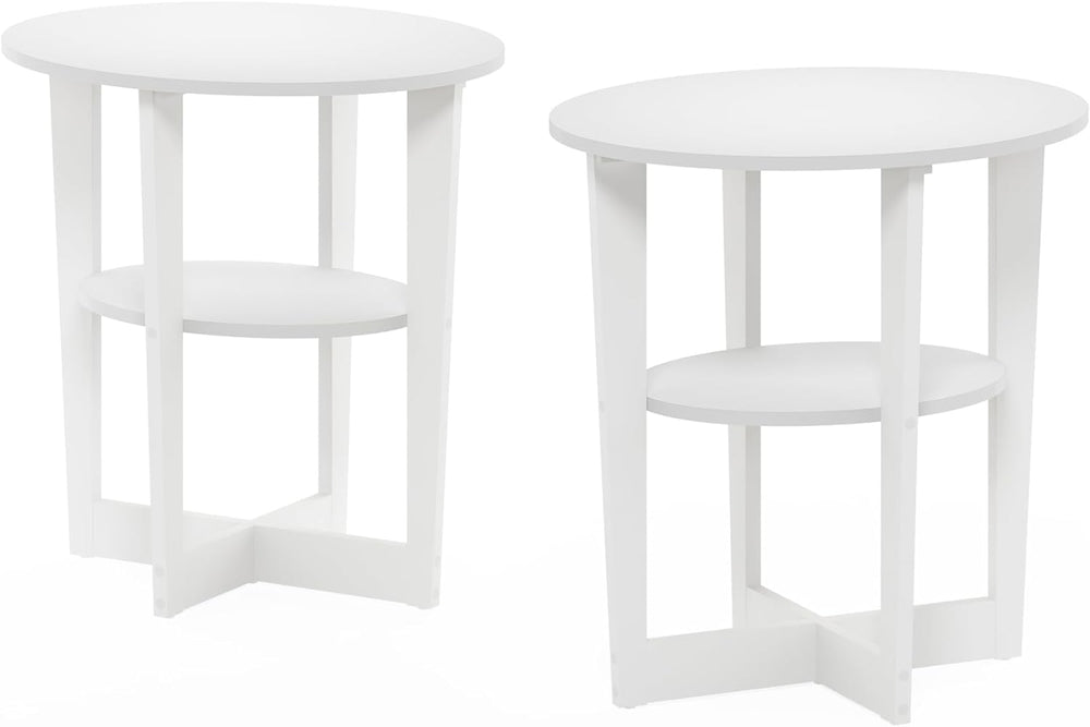 Furinno Jaya Side Table Set of 2, 2-Tier Round Modern End Table with Oval Tab...