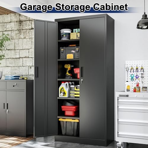 BESFUR Metal Storage Cabinet with 2 Doors and 5 Adjustable Shelves Garage Sto...
