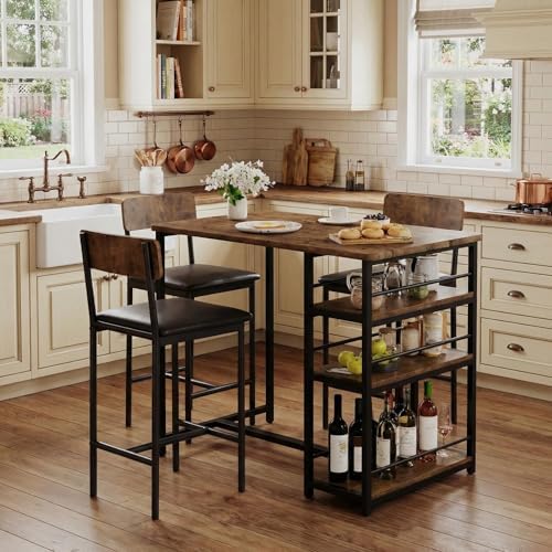 IDEALHOUSE Dining Table Set for 2, Counter Height Kitchen Table and Chairs, B...