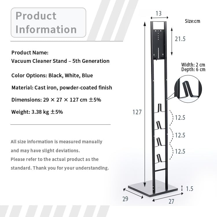 Vacuum Cleaner Stand Freestanding Holder with Accessory Storage for Vacuum Cleaners & Accessories - White Metal