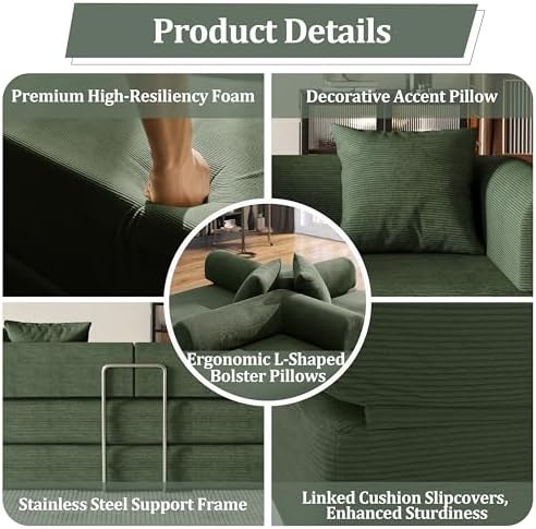 53.15'' Convertible Compressed Corduroy Folding Cloud Sofa Bed, Moder...