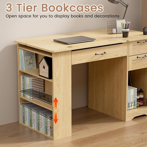 Drafting Table with Storage Cabinet & Drawers, Adjustable Drawing Desk wi...