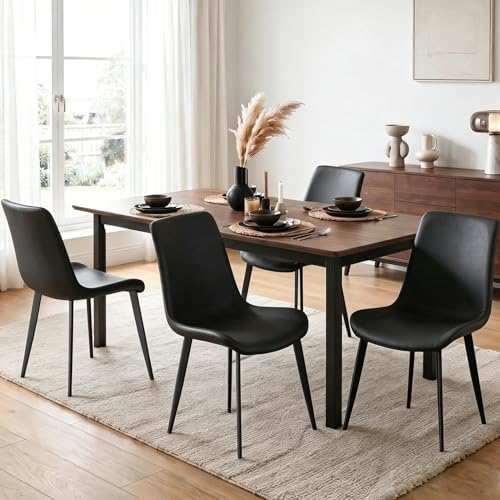 Black Dining Chairs Set of 8, Mid Century Modern Faux Leather Kitchen Chairs,...