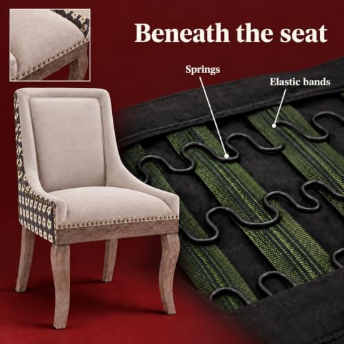 Upholstered Dining Chairs Set of 2, Fabric Kitchen Chair with Nailhead Trim, ...