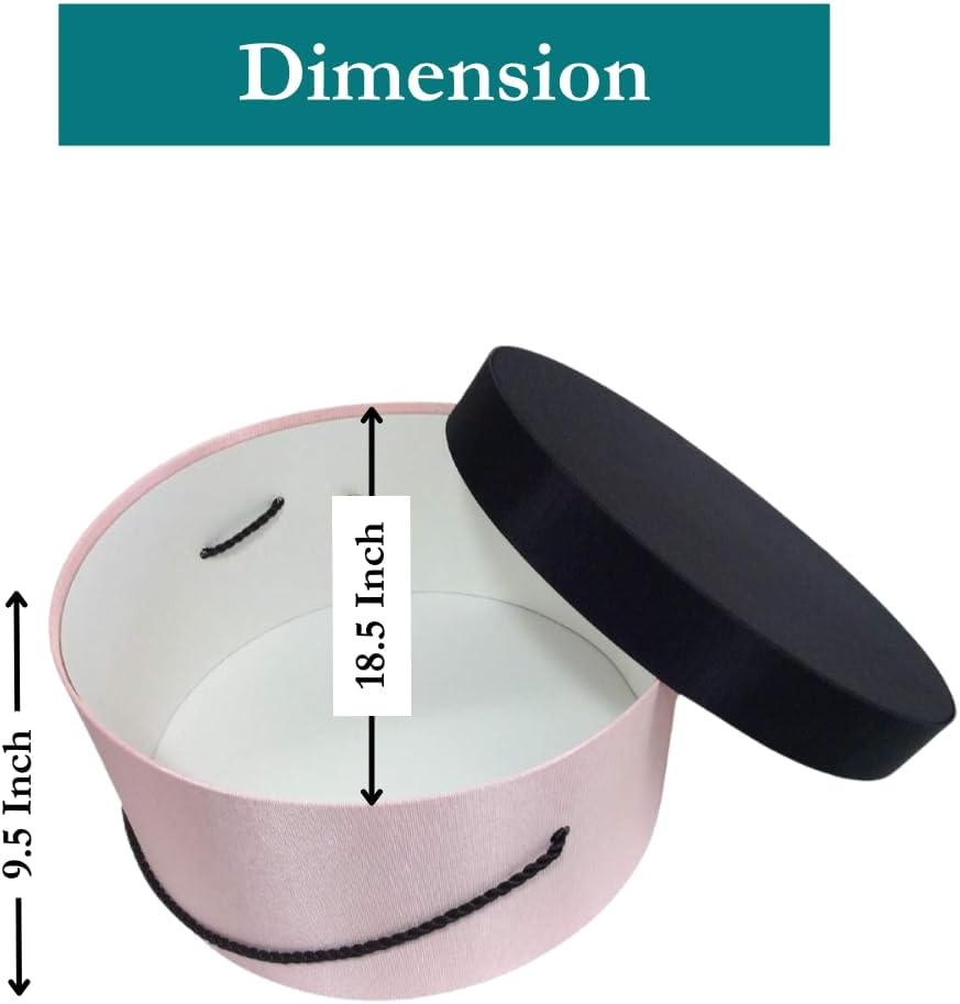 Sarah's Hat Boxes Classic Pink/Black Hat Box – 18.5" x 9.5" (Dia. x Ht.) Handmade in USA – Odorless Non-Toxic Adhesive, Cording Handle – Premium Storage for Hats & Accessories