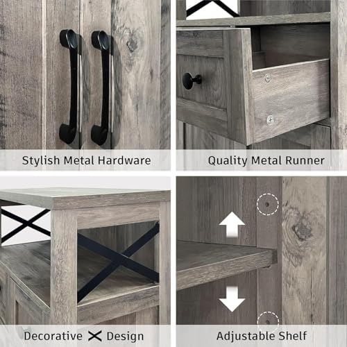 Grey Farmhouse Storage Cabinet with Doors and Drawers, Small Pantry Cabinet