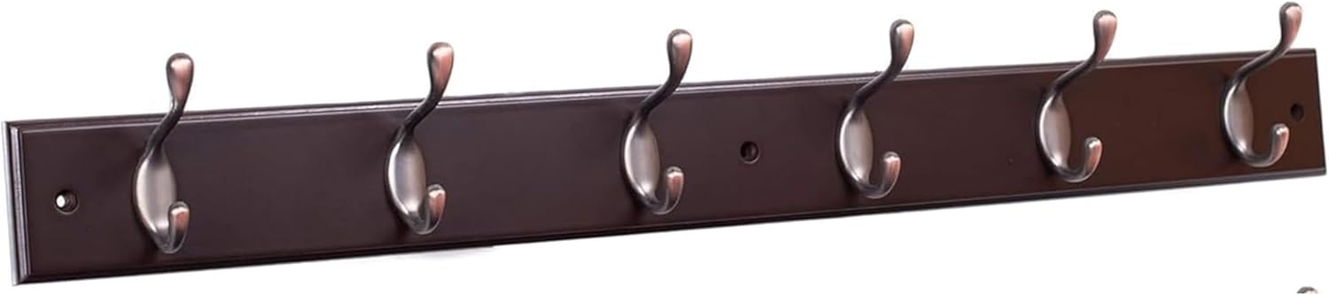 BIRDROCK HOME Oval Hook Coat and Hat Rack | 6 Hooks| Wall Mount | Brown Finish | Bronze Hooks