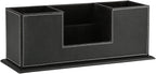 KINGFOM Office Supplies Desk Organizer PU Leather Storage Box 4 Divided Compartments for Pen Business Card Remote Control Mobile Phone Cosmetics Collection Holder (Black)