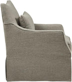 Martha Stewart London Swivel Chair - Solid Wood & Plywood, Skirted Metal Base Accent Armchair, Lumbar Pillow -Modern Classic Family Room Sofa Furniture Bedroom Lounge, 28"X31.5"X35.25", Tan Multi