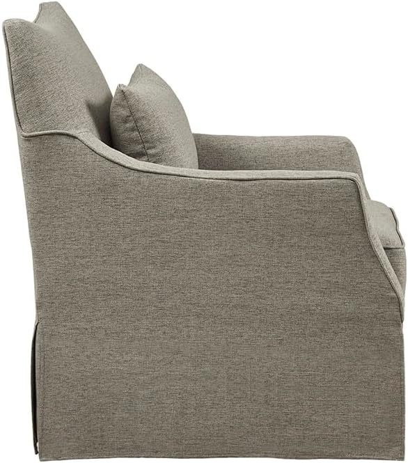 Martha Stewart London Swivel Chair - Solid Wood & Plywood, Skirted Metal Base Accent Armchair, Lumbar Pillow -Modern Classic Family Room Sofa Furniture Bedroom Lounge, 28"X31.5"X35.25", Tan Multi