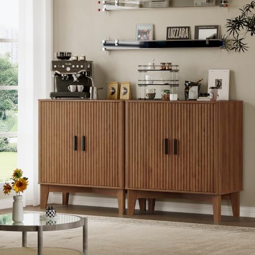 BORNOON Storage Cabinet with Doors and Adjustable Shelf, Modern Fluted Sideboard Buffet Cabinet, Freestanding Coffee Bar for Kitchen, Pantry, Entryway, Living Room