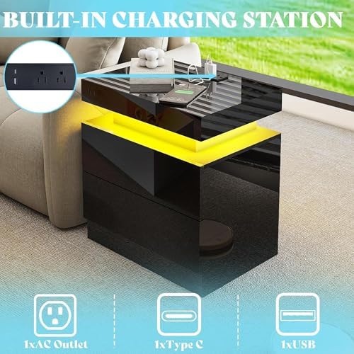 AMERLIFE 3-Piece High Gloss Coffee Table Set with LED Lights