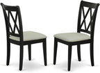 East West Furniture SHCL3-BLK-C 3 Piece Modern Dining Table Set Contains a Round Kitchen Table with Pedestal and 2 Linen Fabric Kitchen Dining Chairs, 42x42 Inch, Black