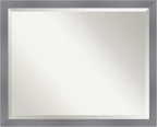 Amanti Art Grey Wall Mirror 25x31 Edwin Grey Rectangle Bathroom Mirror for Wall Decor Living Room, Large Casual Wood Frame, Hangs Horizonally and Vertically, Bathroom Decor, Beveled Edge from WI, USA