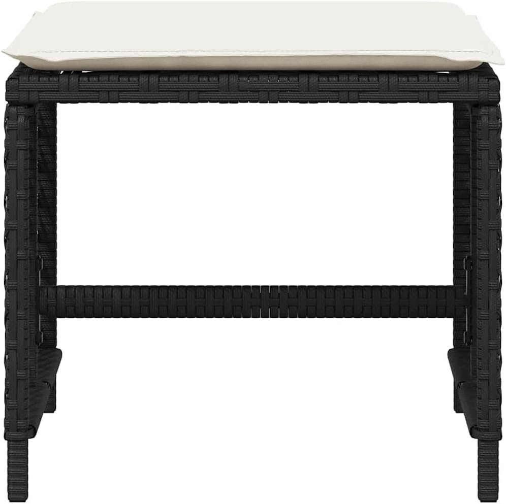 4-Piece Garden Stool Set in Black with Poly Rattan and Powder-Coated Steel, S...