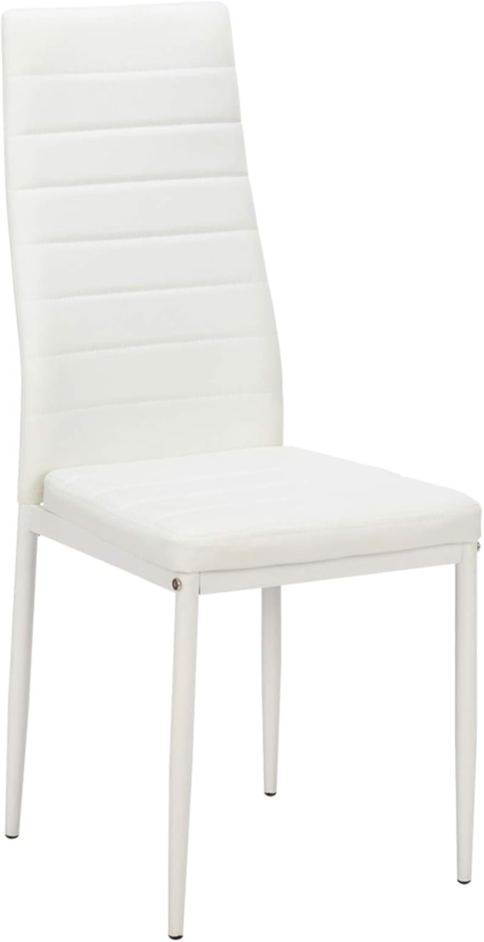 Karl home White Dining Chair Set of 6, Leather Dining Chairs with Curved Back & Foot Cap Protection for Dining Kitchen Living Room, 300lbs Capacity