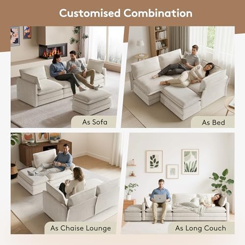 ROWHY 104'' Modular Sectional Cloud Couch with Movable Ottoman, 4 Sea...