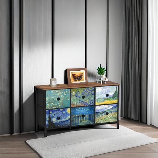 EXOTICA 6 Drawer Dresser for Bedroom Van Gogh Chest of Drawers Wide TV Stands...