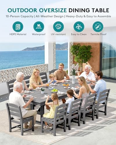 SERWALL Outdoor HDPE Armless Dining Chairs Set of 4,All-Weather Use,Gray