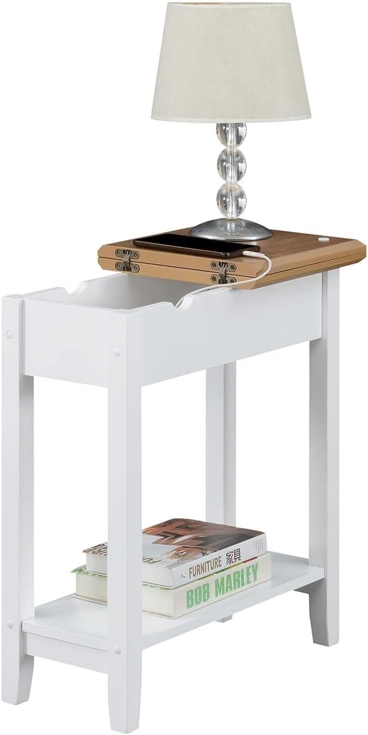 HomeStock Cool Flip Top End Table with Charging Station, 23-in x11-In x24-In,...