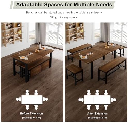 Feonase 5-Piece Dining Table Set for 4-8 People, 63" Extendable Kitchen ...
