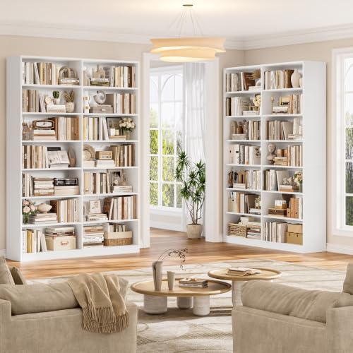 FACBOTALL 83.7" Tall Bookshelf and Bookcase,7-Tier Double Bookshelves White