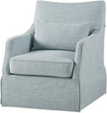 Martha Stewart London Swivel Chair - Solid Wood & Plywood, Skirted Metal Base Accent Armchair, Lumbar Pillow -Modern Classic Family Room Sofa Furniture Bedroom Lounge, 28"X31.5"X35.25", Light Blue