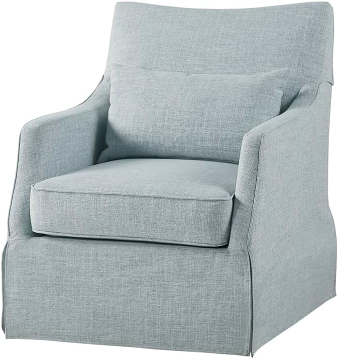 Martha Stewart London Swivel Chair - Solid Wood & Plywood, Skirted Metal Base Accent Armchair, Lumbar Pillow -Modern Classic Family Room Sofa Furniture Bedroom Lounge, 28"X31.5"X35.25", Light Blue