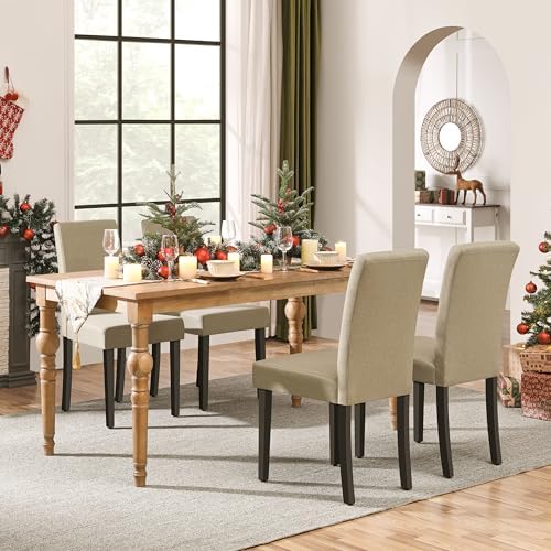 Yaheetech Dining Chairs Set of 4 Upholstered Kitchen Chairs Khaki