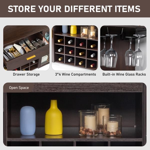 Farmhouse Wines Bar Cabinet Kitchen Coffee Bar Cabinet, Wine Bottle Rack Cabi...