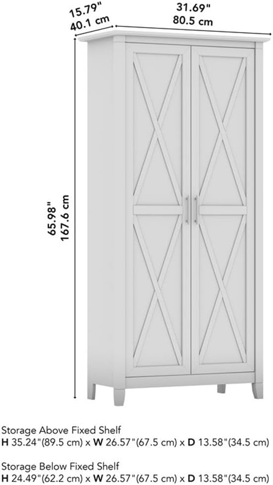 Pemberly Row Engineered Wood Kitchen Pantry Cabinet, Linen White Oak Finish, Adjustable Shelves, Farmhouse Style with Doors, Freestanding Storage for Kitchen, Dining Room or Home Organization